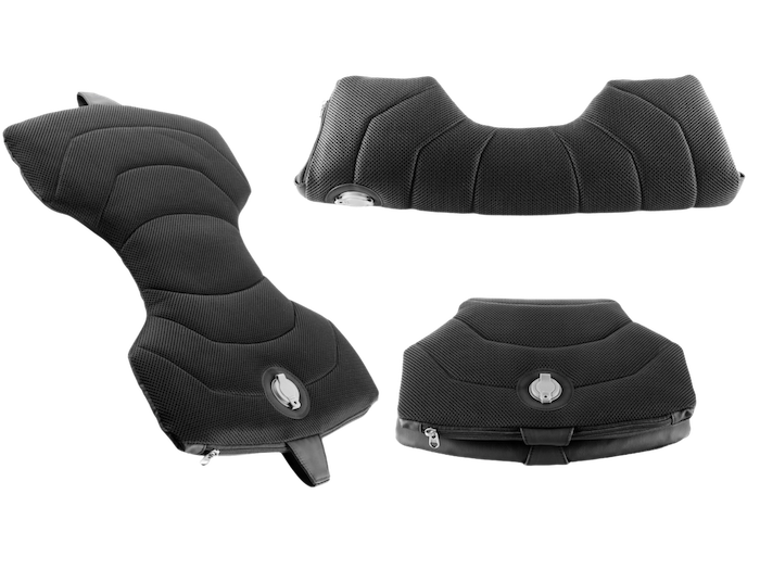 Zu sehen ist die AirPad Rückenstütze aus drei verschiedenen Perspektiven. Der Rückenschoner sorgt für einen angenehmen und schützenden Tragekomfort aller Handpan Rucksack Taschen der Marke Hardcase Technologies.