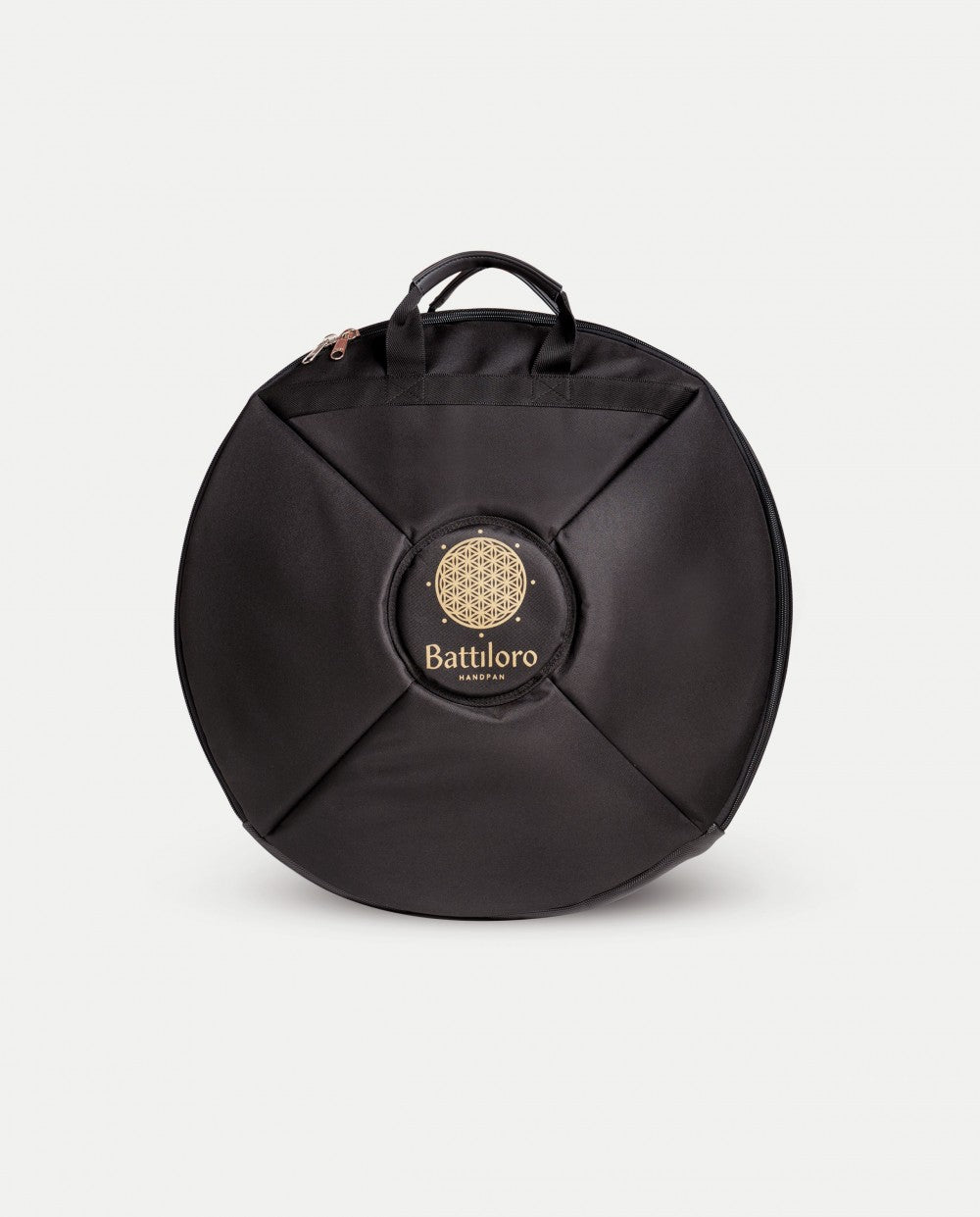 Frontansicht Schwarzes Handpan Softcase Rucksacktasche mit Reißverschluss und Tragegurten
