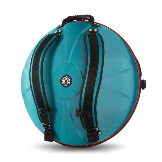 Handpan Hardcase - Evatek Pro in der Farbe bluemoon türkis. Ansicht von hinten vor einem Weißen Hintergrund