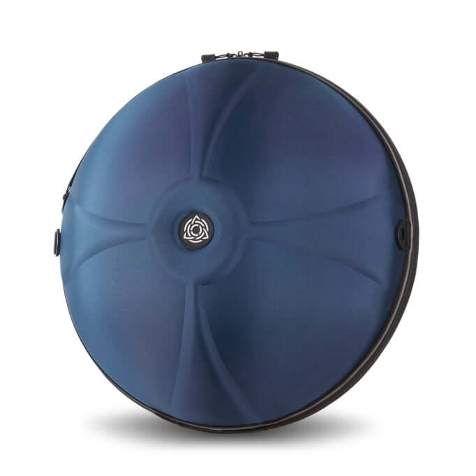 Handpan Hardcase - Evatek Pro in der Farbe stonewash dunkelblau. Ansicht von Vorne vor einem Weißen Hintergrund